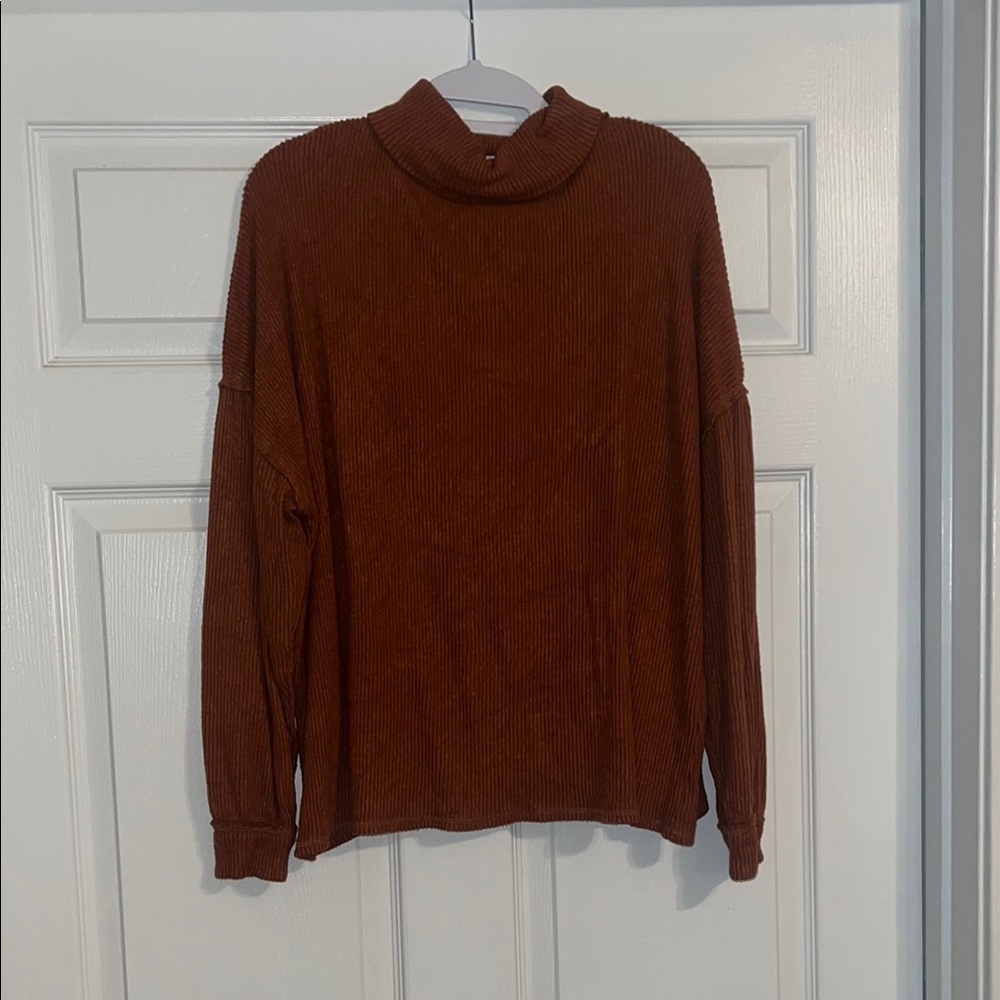 Open Back Rust Brown Turtleneck Sweater